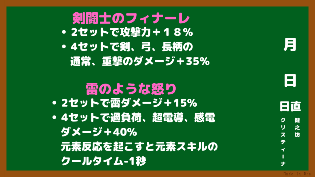 剣闘士のフィナーレと雷のような怒りのセット効果